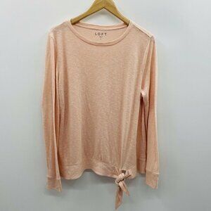 LOFT Size Large Long Sleeve Striped Tie Front Blouse 310